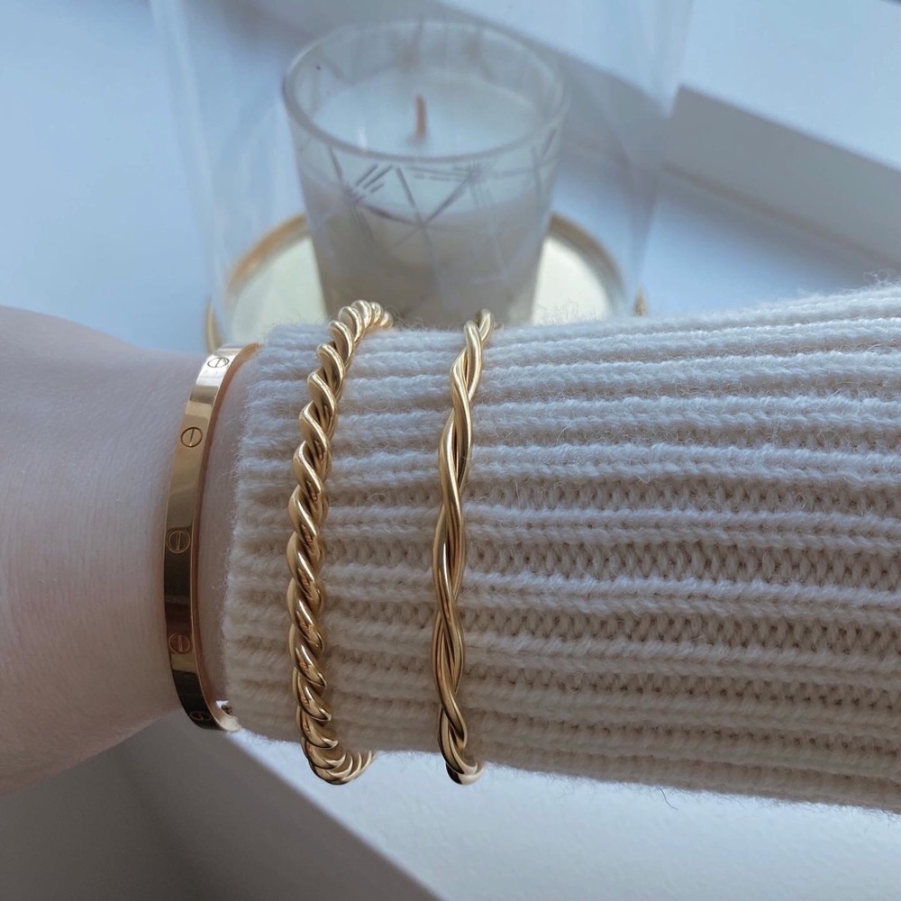 18K Gold Plated Simple Twist Cuff Bangle Bracelet